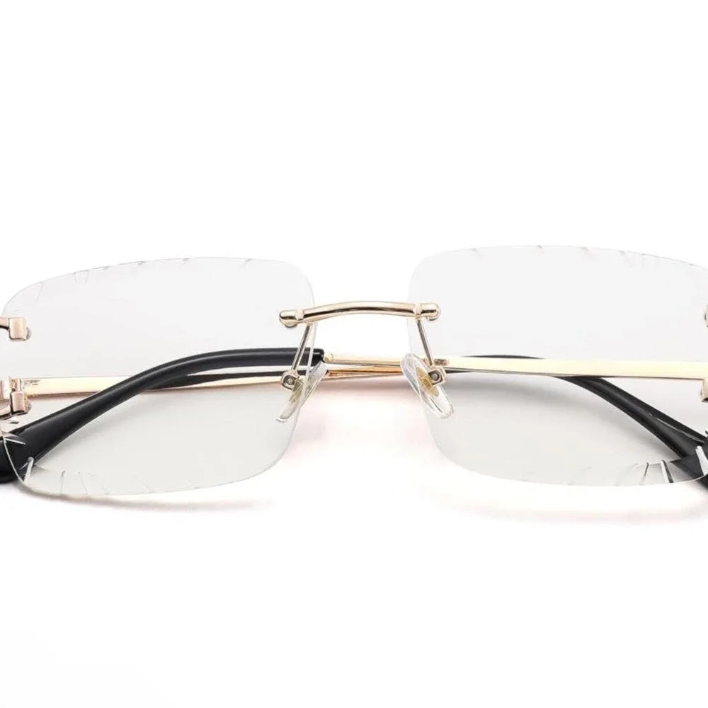 Clear Lens Sunglasses Men Women Shades Frameless‎ Diamond Cut Eye Wear Eye Glass